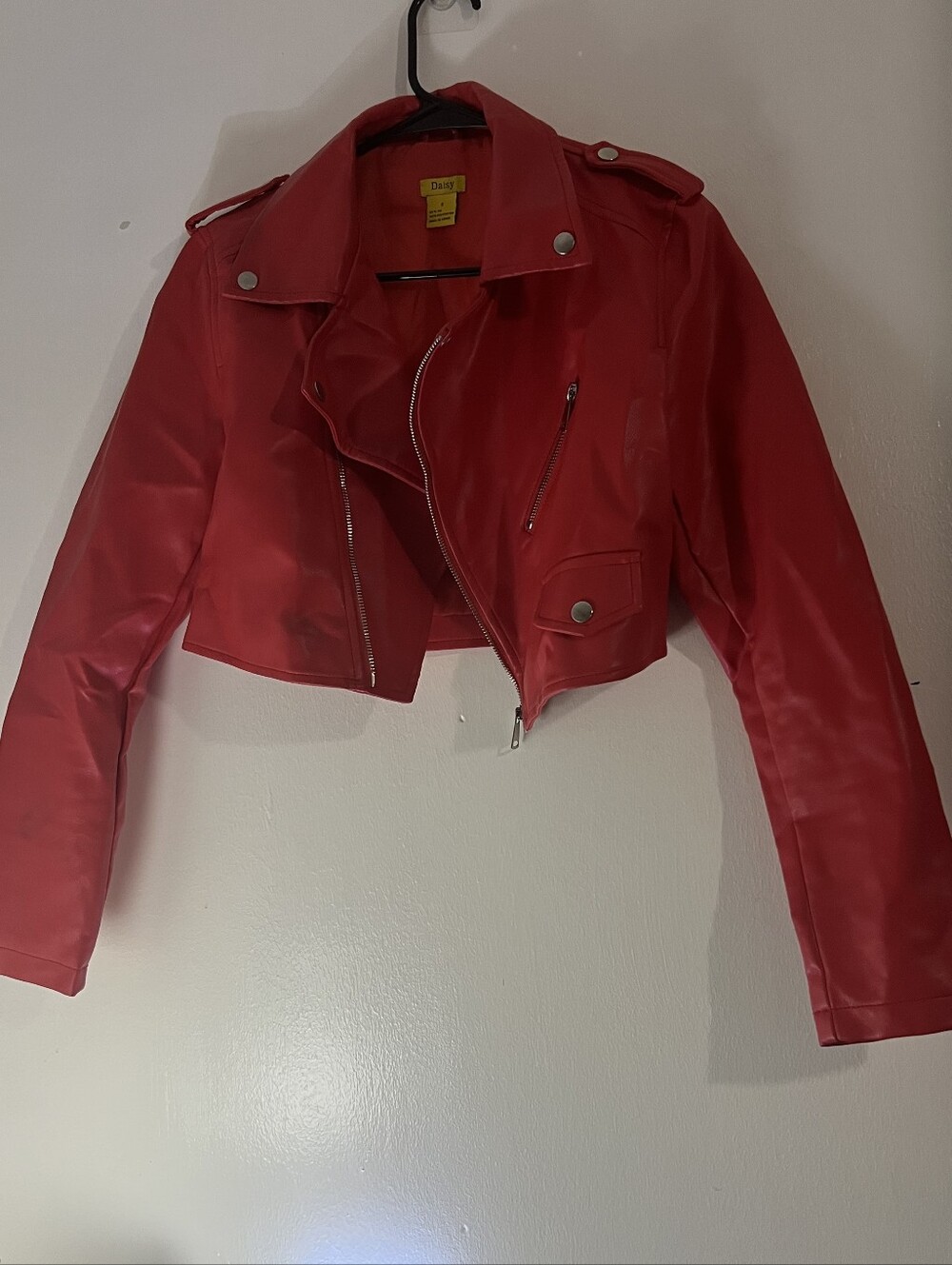 Daisy Red Cropped Moto Leather Jacket